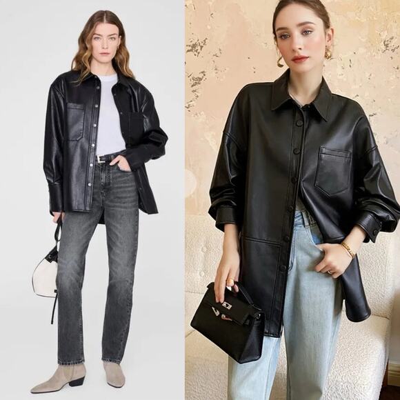 Ona Jackets & Blazers - NEW NWT Ona by Yoon Chung Black Faux Leather Shacket